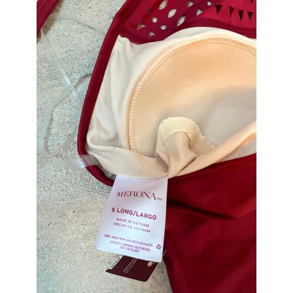 Merona Swimsuit Swimwear Women's Small Long Wine Red One Piece Boho Swimsuit - Picture 6 of 7